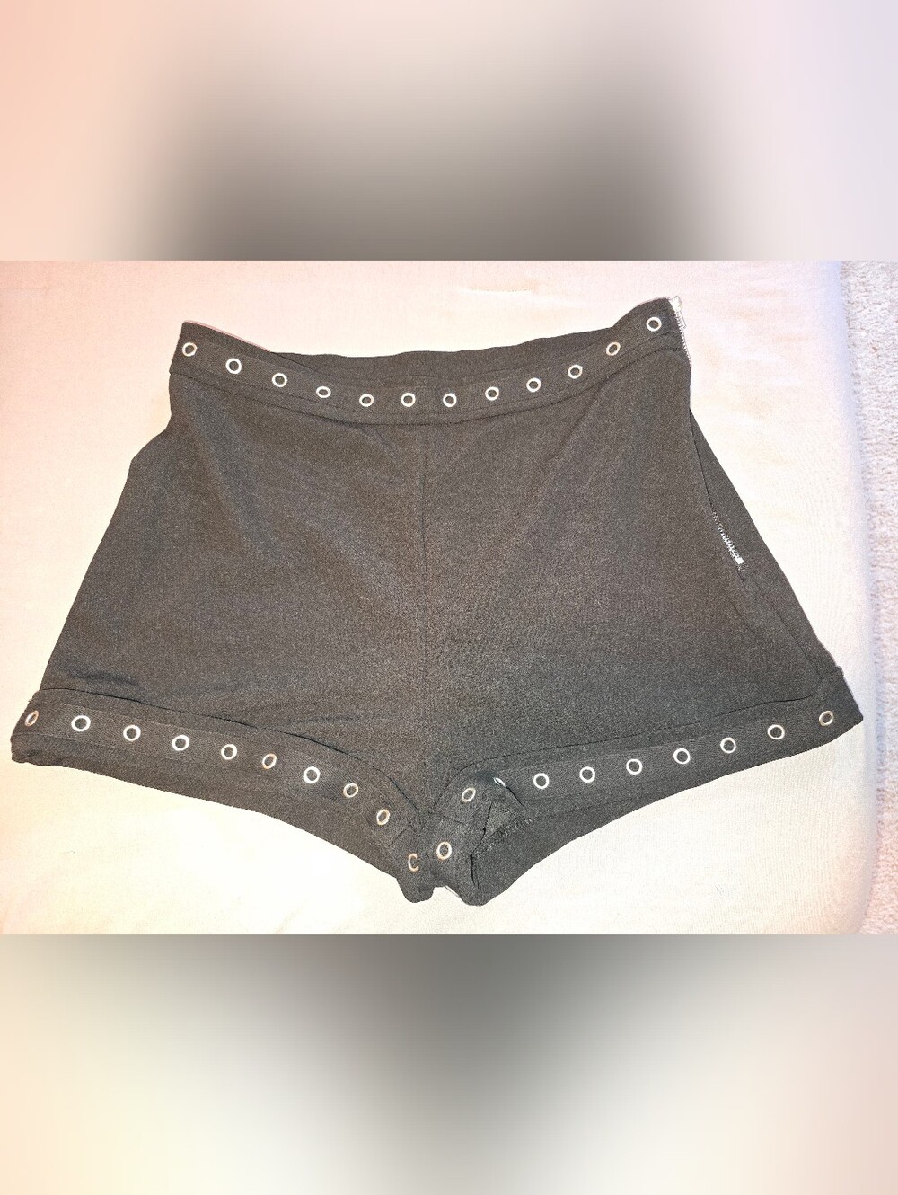 Black High-Waist Eyelet Trim Women's Shorts